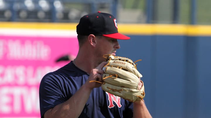 Milwaukee Brewers prospect Craig Yoho plays catch before a game at First Horizon Park while with the Nashville Sounds.