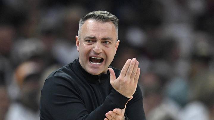 Toronto Raptors head coach Darko Rajakovic reacts against the Cleveland Cavaliers.
