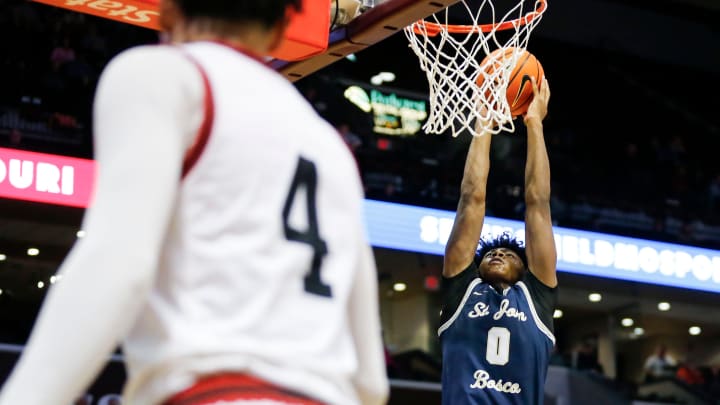 St. John Bosco's (Calif.) Brandon McCoy Jr. dunks the ball as the Braves take on the Central Bulldogs during the 39th Annual Bass Pro Shops Tournament of Champions at Great Southern Bank Arena on Thursday, Jan. 11, 2024. St. John Bosco's (Calif.) Brandon McCoy Jr. dunks the ball as the Braves take on the Central Bulldogs during the 39th Annual Bass Pro Shops Tournament of Champions at Great Southern Bank Arena on Thursday, Jan. 11, 2024.