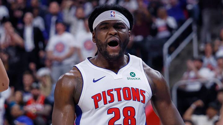Apr 22, 2026; Detroit, Michigan, USA; Detroit Pistons forward Isaiah Stewart (28) reacts during the second half against the Orlando Magic during game two of the first round of the 2026 NBA Playoffs at Little Caesars Arena. Mandatory Credit: Rick Osentoski-Imagn Images
