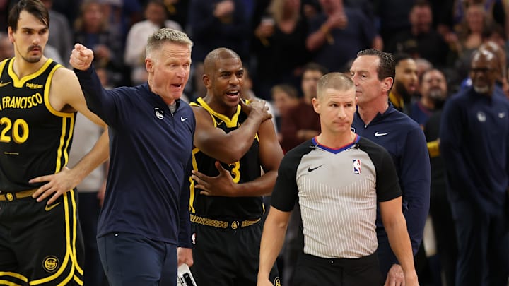 An animated Steve Kerr after the altercation between the Golden State Warriors and Minnesota Timberwolves