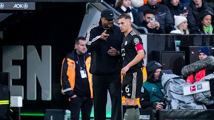 Bayern Munich head coach Vincent Kompany giving instructions to Joshua Kimmich during 3-0 win against Borussia Monchengladbach. Bayern Munich head coach Vincent Kompany giving instructions to Joshua Kimmich during 3-0 win against Borussia Monchengladbach.