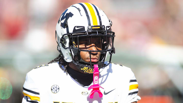 Oct 26, 2024; Tuscaloosa, Alabama, USA; Missouri Tigers wide receiver Luther Burden III (3) walks along the field during warmups before a game against the Alabama Crimson Tide at Bryant-Denny Stadium. 