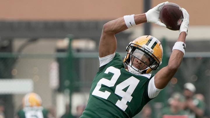 Green Bay Packers cornerback Carrington Valentine (24) is shown at training camp Friday, July 31, 2026 in Green Bay, Wisconsin. Green Bay Packers cornerback Carrington Valentine (24) is shown at training camp Friday, July 31, 2026 in Green Bay, Wisconsin.