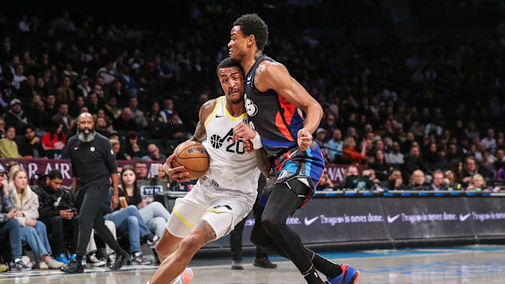 Jan 29, 2024; Brooklyn, New York, USA; Utah Jazz forward John Collins (20) and Brooklyn Nets center Nic Claxton (33) at Barclays Center. Mandatory Credit: Wendell Cruz-Imagn Images Jan 29, 2024; Brooklyn, New York, USA; Utah Jazz forward John Collins (20) and Brooklyn Nets center Nic Claxton (33) at Barclays Center. Mandatory Credit: Wendell Cruz-Imagn Images