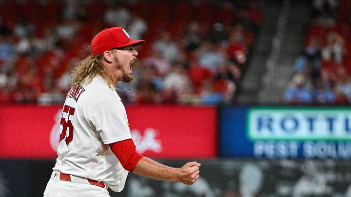 Jun 16, 2026; St. Louis, Missouri, USA; St. Louis Cardinals pitcher Ryne Stanek (55) reacts after striking out San Diego Padres catcher Rodolfo Duran (not pictured) to end the eighth inning at Busch Stadium. Mandatory Credit: Jeff Curry-Imagn Images Jun 16, 2026; St. Louis, Missouri, USA; St. Louis Cardinals pitcher Ryne Stanek (55) reacts after striking out San Diego Padres catcher Rodolfo Duran (not pictured) to end the eighth inning at Busch Stadium. Mandatory Credit: Jeff Curry-Imagn Images