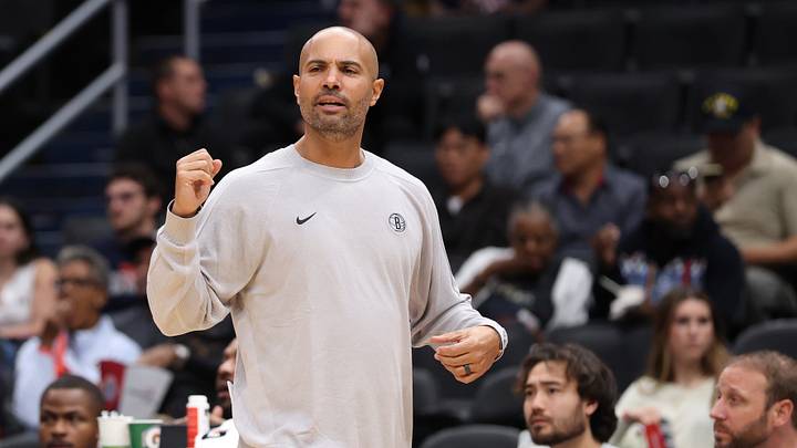 Oct 12, 2026; Washington, District of Columbia, USA; Brooklyn Nets head coach Jordi Fernandez gestures from the bench against the Washington Wizards in the first half at Capital One Arena. Mandatory Credit: Geoff Burke-Imagn Images Oct 12, 2026; Washington, District of Columbia, USA; Brooklyn Nets head coach Jordi Fernandez gestures from the bench against the Washington Wizards in the first half at Capital One Arena. Mandatory Credit: Geoff Burke-Imagn Images