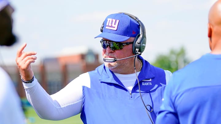 New York Giants defensive coordinator Don \"Wink\" Martindale on the first day of training camp at
