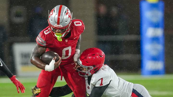 Brentwood Academy's Easton Jointer (7) tackles Baylor's David Gabriel Georges (0) during the Division II-AAA championship game at Finley Stadium in Chattanooga, Tenn., on Dec. 4, 2025.