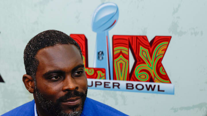 Feb 6, 2025; New Orleans, LA, USA;  Fox Sports NFL Studio analyst Michael Vick during a Fox Sports media party in advance of Super Bowl LIX at Convention Center. Mandatory Credit: Stephen Lew-Imagn Images 