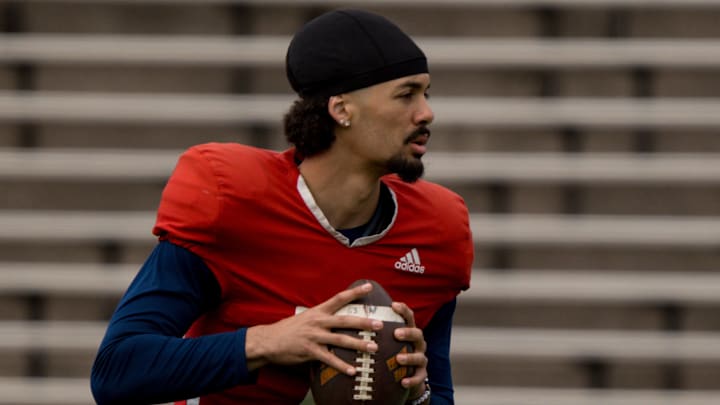 UTEP sophomore quarterback Malachi Nelson looks to pass the ball during spring practice at the Sun Bowl