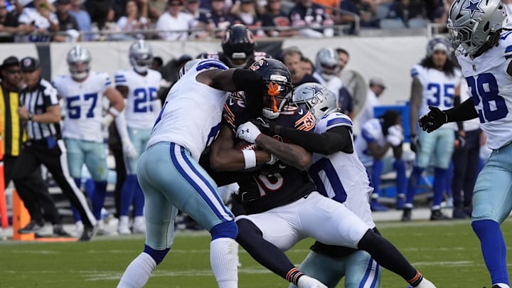 Chicago Bears wide receiver Luther Burden III catches a pass against the Dallas Cowboys. Chicago Bears wide receiver Luther Burden III catches a pass against the Dallas Cowboys.