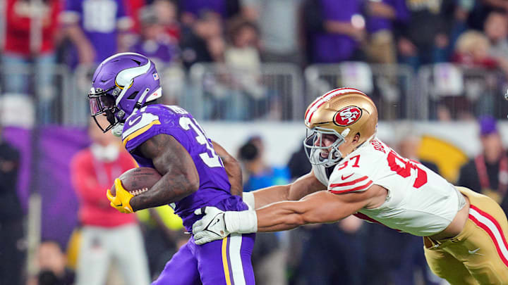 Oct 23, 2023; Minneapolis, Minnesota, USA; Minnesota Vikings running back Cam Akers (31) runs with