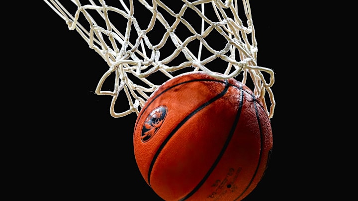 Feb 12, 2025; Columbia, Missouri, USA; A general view of a ball going through the net during the second half between the Oklahoma Sooners and the Missouri Tigers at Mizzou Arena. Mandatory Credit: Jay Biggerstaff-Imagn Images