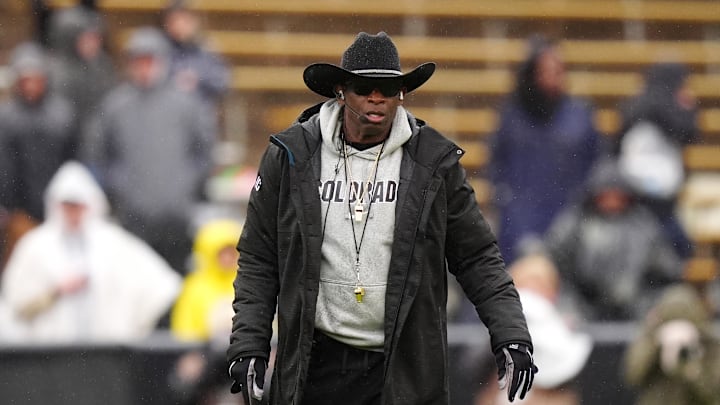 Apr 27, 2024; Boulder, CO, USA; Colorado Buffaloes head coach Deion Sanders during a spring game event at Folsom Field. Mandatory Credit: Ron Chenoy-Imagn Images