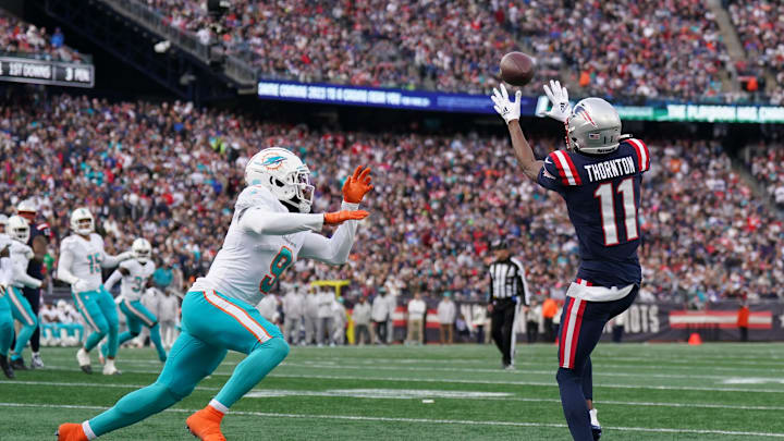 Jan 1, 2023; Foxborough, Massachusetts, USA; New England Patriots wide receiver Tyquan Thornton (11)