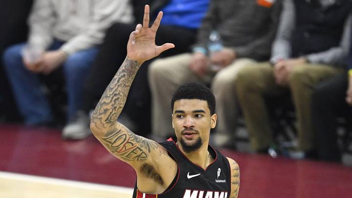 Mar 25, 2026; Cleveland, Ohio, USA; Miami Heat center Kel'el Ware (7) celebrates his three-point basket in the fourth quarter against the Cleveland Cavaliers at Rocket Arena. Mandatory Credit: David Richard-Imagn Images Mar 25, 2026; Cleveland, Ohio, USA; Miami Heat center Kel'el Ware (7) celebrates his three-point basket in the fourth quarter against the Cleveland Cavaliers at Rocket Arena. Mandatory Credit: David Richard-Imagn Images