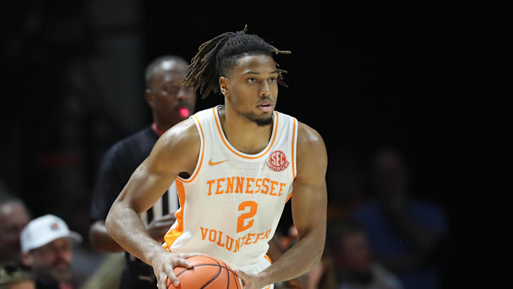 Feb 1, 2025; Knoxville, Tennessee, USA; Tennessee Volunteers guard Chaz Lanier (2) during the second half against the Florida Gators at Thompson-Boling Arena at Food City Center. Mandatory Credit: Randy Sartin-Imagn Images