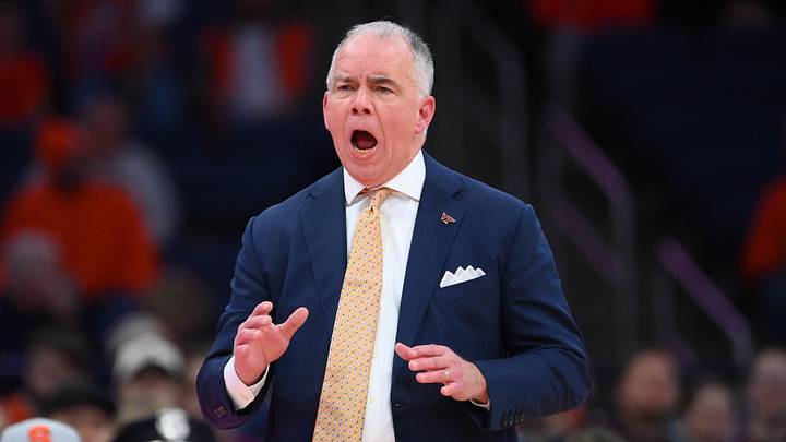 Jan 21, 2026; Syracuse, New York, USA; Virginia Tech Hokies head coach Mike Young reacts against the Syracuse Orange during the first half at the JMA Wireless Dome. Mandatory Credit: Rich Barnes-Imagn Images