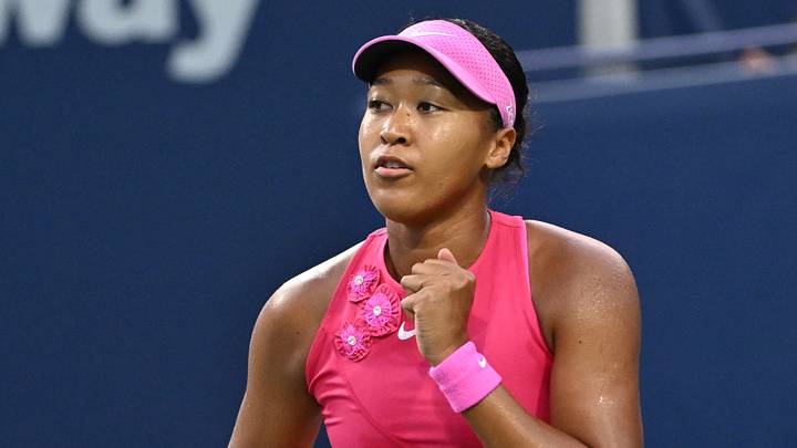 Naomi Osaka reacts after winning a game against Elena Rybakina during quarter final play at Sobeys Stadium. Naomi Osaka reacts after winning a game against Elena Rybakina during quarter final play at Sobeys Stadium.