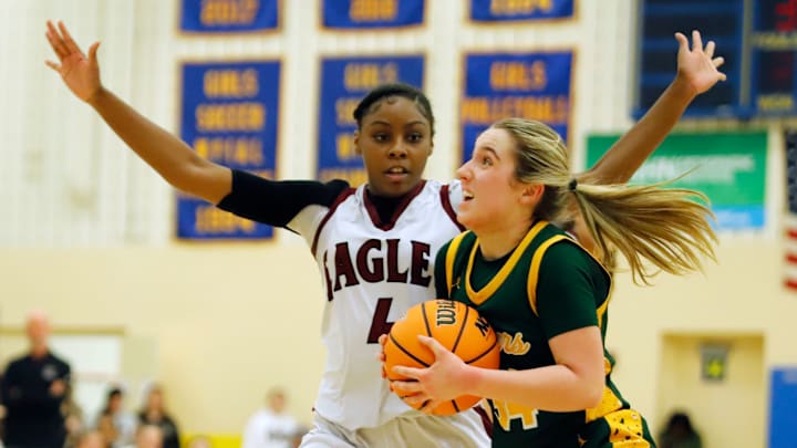 Oakland Catholic's Zephaniah Troxler-Scott defends Blackhawk's Olivia Royek during a PIAA Class 4A semifinal last March at Hampton High School. Pennsylvania House Bill 41, which seeks to create separate playoffs and championships separate schools for "boundary school" and "nonboundary schools".