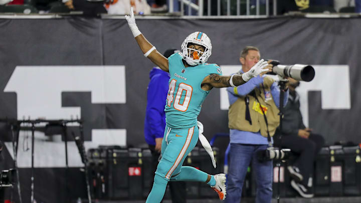 Miami Dolphins cornerback Nik Needham (40) reacts after an incomplete pass intended for Cincinnati Bengals wide receiver Ja'Marr Chase (not pictured) in the second half at Paycor Stadium in 2022. Miami Dolphins cornerback Nik Needham (40) reacts after an incomplete pass intended for Cincinnati Bengals wide receiver Ja'Marr Chase (not pictured) in the second half at Paycor Stadium in 2022.