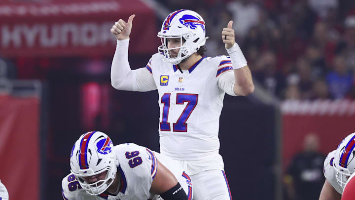 Nov 20, 2025; Houston, Texas, USA; Buffalo Bills quarterback Josh Allen (17) at the line of scrimmage during the game against the Houston Texans at NRG Stadium Nov 20, 2025; Houston, Texas, USA; Buffalo Bills quarterback Josh Allen (17) at the line of scrimmage during the game against the Houston Texans at NRG Stadium