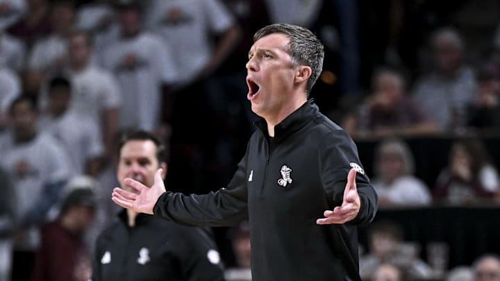 Jan 21, 2026; College Station, Texas, USA; Texas A&M Aggies head coach Bucky McMillan reacts during the first half against the Mississippi State Bulldogs at Reed Arena. Mandatory Credit: Maria Lysaker-Imagn Images Jan 21, 2026; College Station, Texas, USA; Texas A&M Aggies head coach Bucky McMillan reacts during the first half against the Mississippi State Bulldogs at Reed Arena. Mandatory Credit: Maria Lysaker-Imagn Images