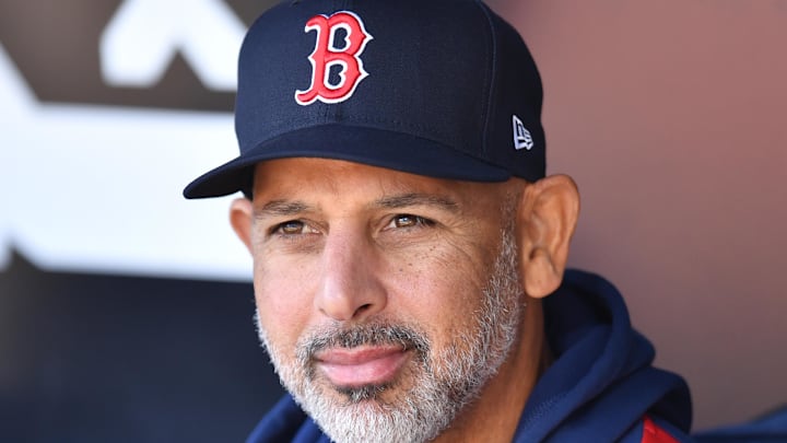 Apr 12, 2025; Chicago, Illinois, USA; Boston Red Sox manager Alex Cora is seen prior to a game against the Chicago White Sox at Rate Field. Mandatory Credit: Patrick Gorski-Imagn Images Apr 12, 2025; Chicago, Illinois, USA; Boston Red Sox manager Alex Cora is seen prior to a game against the Chicago White Sox at Rate Field. Mandatory Credit: Patrick Gorski-Imagn Images