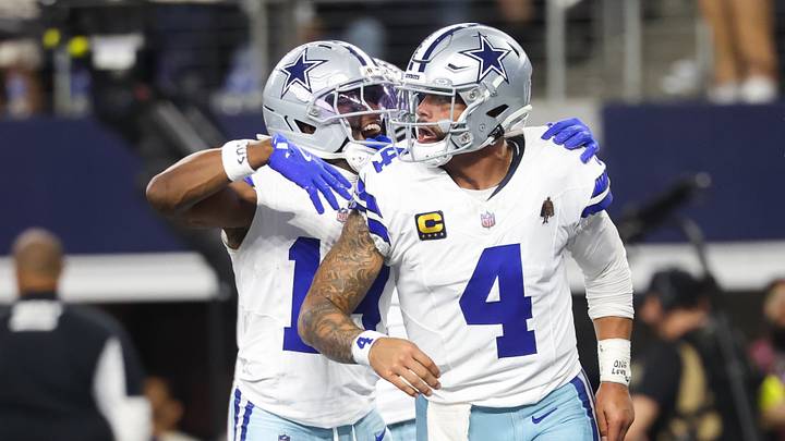 Dallas Cowboys quarterback Dak Prescott celebrates a touchdown against the Philadelphia Eagles at AT&T Stadium. 