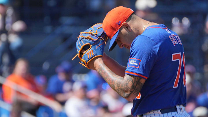 Feb 25, 2024; Port St. Lucie, Florida, USA;  New York Mets starting pitcher Jose Butto (70) pitches