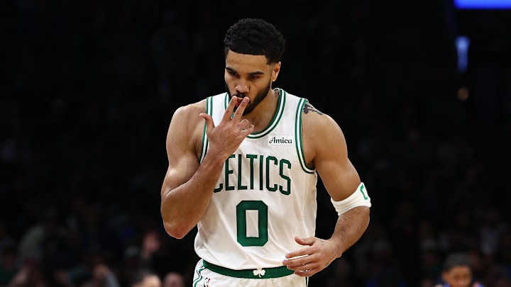 Mar 25, 2026; Boston, Massachusetts, USA; Boston Celtics forward Jayson Tatum (0) kisses his fingers after making a three point basket against the Oklahoma City Thunder during the second quarter at TD Garden. Mandatory Credit: Winslow Townson-Imagn Images Mar 25, 2026; Boston, Massachusetts, USA; Boston Celtics forward Jayson Tatum (0) kisses his fingers after making a three point basket against the Oklahoma City Thunder during the second quarter at TD Garden. Mandatory Credit: Winslow Townson-Imagn Images