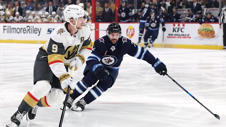 Jack Eichel and the Golden Knights are road favorites in Winnipeg.