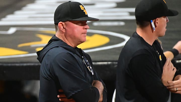 Southern Miss Golden Eagles head coach Christian Ostrander watches the action against the Mississippi State Bulldogs at Pete Taylor Park in Hattiesburg, Miss., on March 3, 2026.