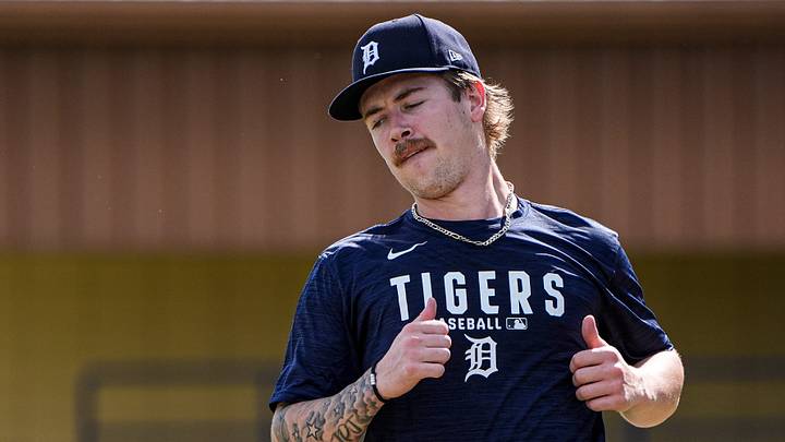 Detroit Tigers prospect Ben Jacobs works out during spring training at TigerTown in Lakeland, Florida, on Wednesday, Feb. 18, 2026. Detroit Tigers prospect Ben Jacobs works out during spring training at TigerTown in Lakeland, Florida, on Wednesday, Feb. 18, 2026.
