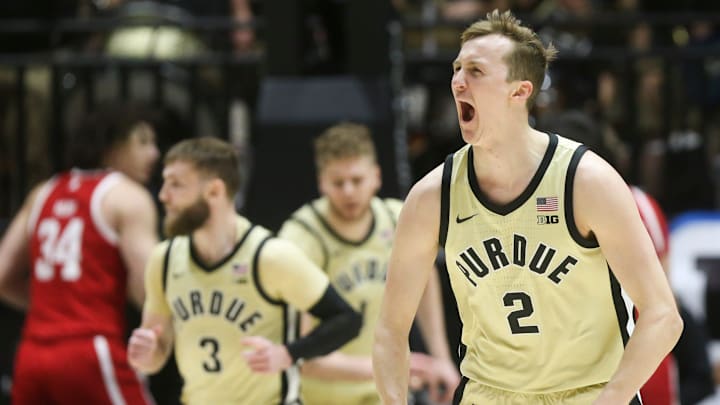 Purdue Boilermakers guard Fletcher Loyer (2) celebrates 