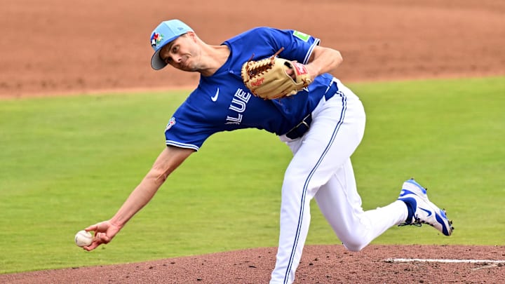 Tyler Rogers has one of the many different arm angles the Blue Jays' pitching staff possesses, giving the team a unique opportunity to keep batters off balance. Mandatory Credit: Jonathan Dyer-Imagn Images