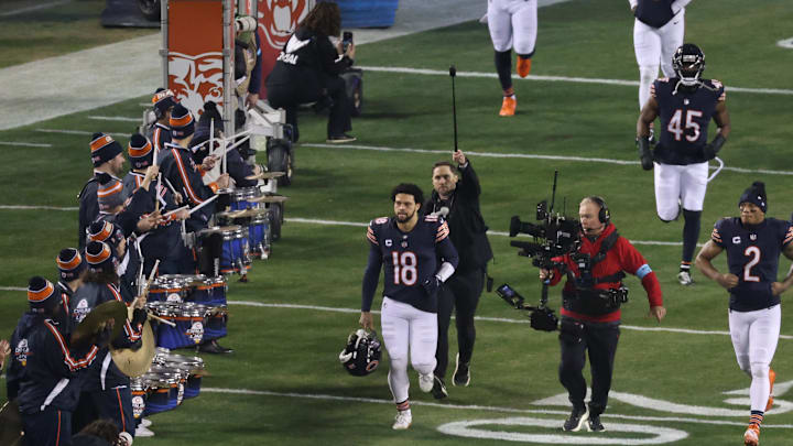 Caleb Williams takes the field for the loss to Seattle, one of four games when the Bears offense failed to score a TD. 
