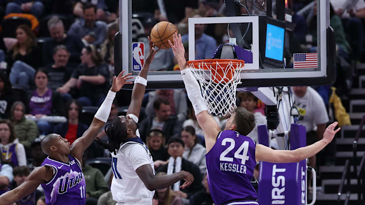 Mar 18, 2024; Salt Lake City, Utah, USA; Minnesota Timberwolves center Naz Reid (11) has a shot