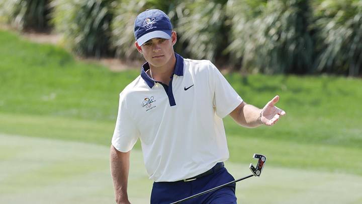 Mar 8, 2025; Orlando, Florida, USA; Jackson Koivun lines up a putt on the second green during the third round of the Arnold Palmer Invitational golf tournament at Bay Hill. Mandatory Credit: Reinhold Matay-Imagn Images