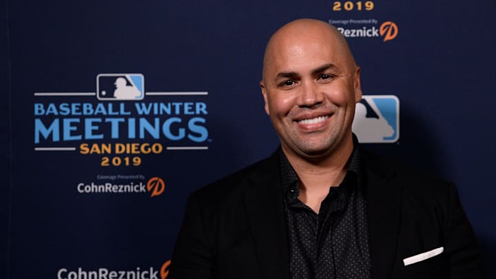 New York Mets manager Carlos Beltran speaks to the media during the MLB Winter Meetings at Manchester Grand Hyatt in 2019.