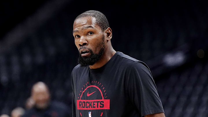 Dec 15, 2025; Denver, Colorado, USA; Houston Rockets forward Kevin Durant (7) before the game against the Denver Nuggets at Ball Arena. Mandatory Credit: Ron Chenoy-Imagn Images Dec 15, 2025; Denver, Colorado, USA; Houston Rockets forward Kevin Durant (7) before the game against the Denver Nuggets at Ball Arena. Mandatory Credit: Ron Chenoy-Imagn Images