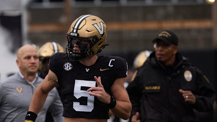 Vanderbilt Commodores wide receiver Richie Hoskins (5) walks onto the field before playing against South Carolina Gamecocks at FirstBank Stadium in Nashville, Tenn., Saturday, Nov. 9, 2024. Vanderbilt Commodores wide receiver Richie Hoskins (5) walks onto the field before playing against South Carolina Gamecocks at FirstBank Stadium in Nashville, Tenn., Saturday, Nov. 9, 2024.