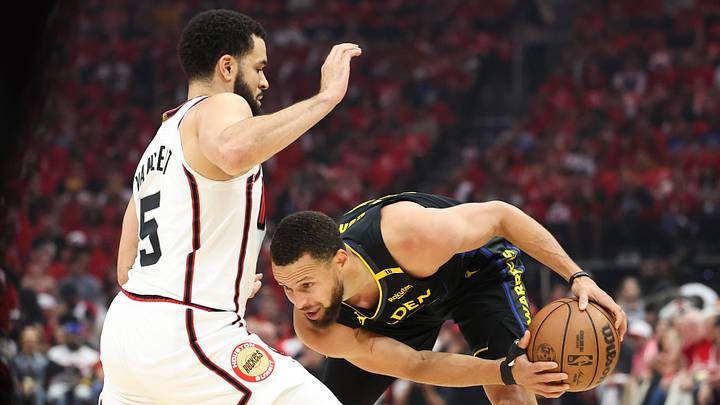 May 4, 2025; Houston, Texas, USA; Golden State Warriors guard Stephen Curry (30) controls the ball as Houston Rockets guard Fred VanVleet (5) defends during the first quarter of game seven of the first round for the 2025 NBA Playoffs at Toyota Center. Mandatory Credit: Troy Taormina-Imagn Images May 4, 2025; Houston, Texas, USA; Golden State Warriors guard Stephen Curry (30) controls the ball as Houston Rockets guard Fred VanVleet (5) defends during the first quarter of game seven of the first round for the 2025 NBA Playoffs at Toyota Center. Mandatory Credit: Troy Taormina-Imagn Images
