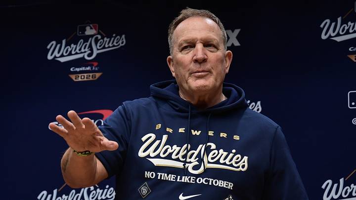 Oct 22, 2026; Milwaukee, WI, USA; Milwaukee Brewers manager Pat Murphy speaks during a workout session before the 2026 World Series. Mandatory Credit: Benny Sieu-Imagn Images Oct 22, 2026; Milwaukee, WI, USA; Milwaukee Brewers manager Pat Murphy speaks during a workout session before the 2026 World Series. Mandatory Credit: Benny Sieu-Imagn Images