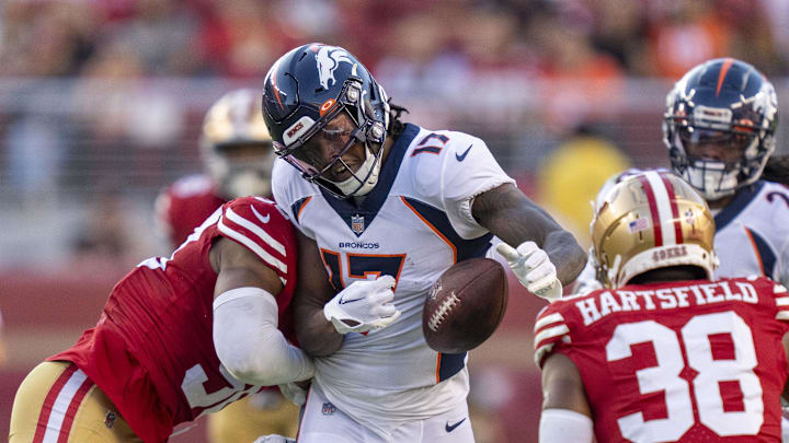 August 19, 2023; Santa Clara, California, USA; Denver Broncos wide receiver Lil'Jordan Humphrey (17)