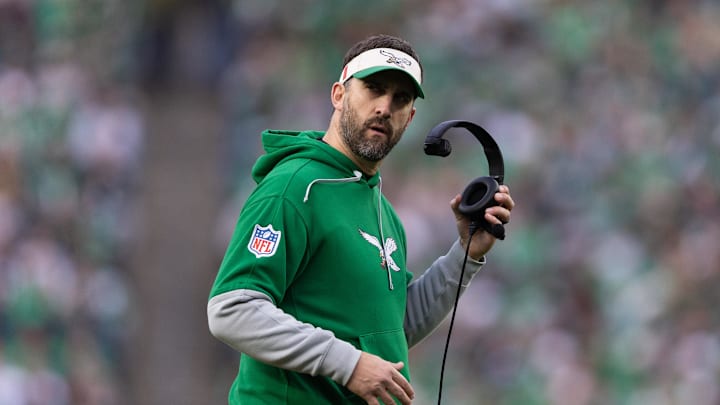 Dec 29, 2024; Philadelphia, Pennsylvania, USA; Philadelphia Eagles head coach Nick Sirianni looks on during the fourth quarter against the Dallas Cowboys at Lincoln Financial Field. Mandatory Credit: Bill Streicher-Imagn Images