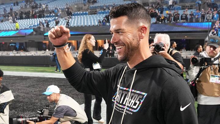 Oct 4, 2026; Charlotte, North Carolina, USA; Carolina Panthers head coach Dave Canales celebrates after a win against the Detroit Lions at Bank of America Stadium. Mandatory Credit: Bob Donnan-Imagn Images Oct 4, 2026; Charlotte, North Carolina, USA; Carolina Panthers head coach Dave Canales celebrates after a win against the Detroit Lions at Bank of America Stadium. Mandatory Credit: Bob Donnan-Imagn Images