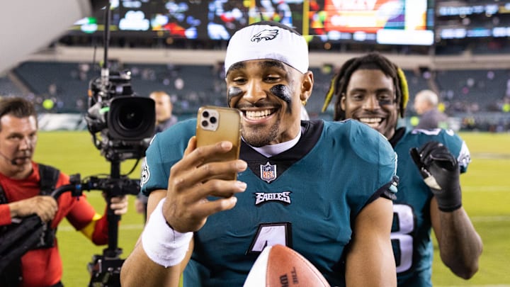 Oct 16, 2022; Philadelphia, Pennsylvania, USA; Philadelphia Eagles quarterback Jalen Hurts (1)