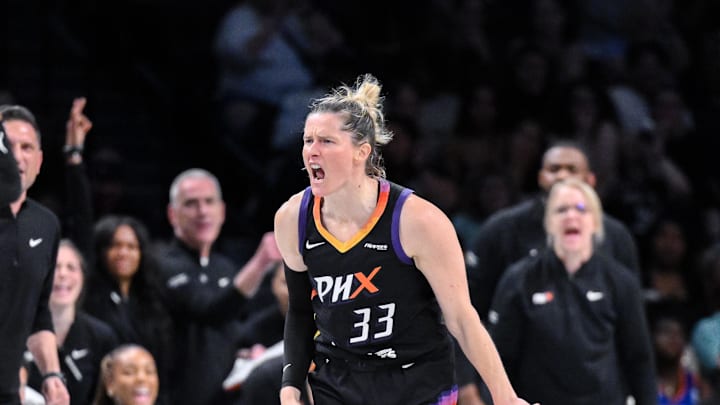 Jun 19, 2025; Brooklyn, New York, USA; Phoenix Mercury guard Sami Whitcomb (33) reacts during the second half against the New York Liberty at Barclays Center. Mandatory Credit: John Jones-Imagn Images Jun 19, 2025; Brooklyn, New York, USA; Phoenix Mercury guard Sami Whitcomb (33) reacts during the second half against the New York Liberty at Barclays Center. Mandatory Credit: John Jones-Imagn Images